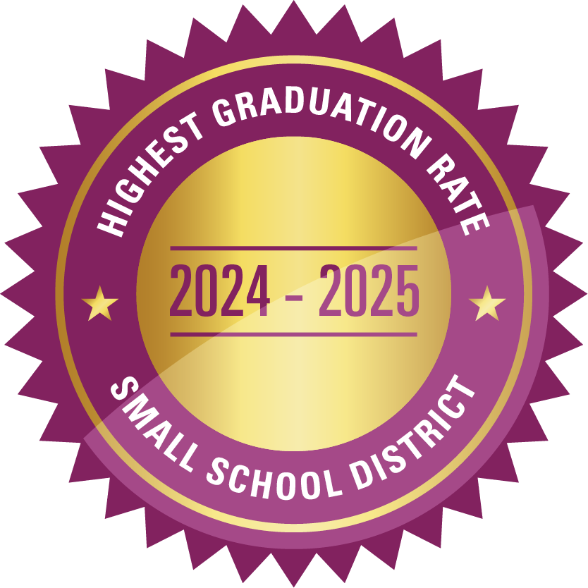crest with the words highest graduation rate small school district 2024 - 2025